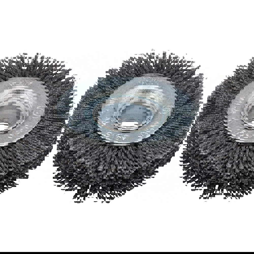 Wheel Brushes; Mount Type: Arbor Hole ; Wire Type: Crimped ; Outside Diameter (Inch): 3 ; Face Width (Inch): 3/8 ; Fill Material: Nylon ; Grit: 180