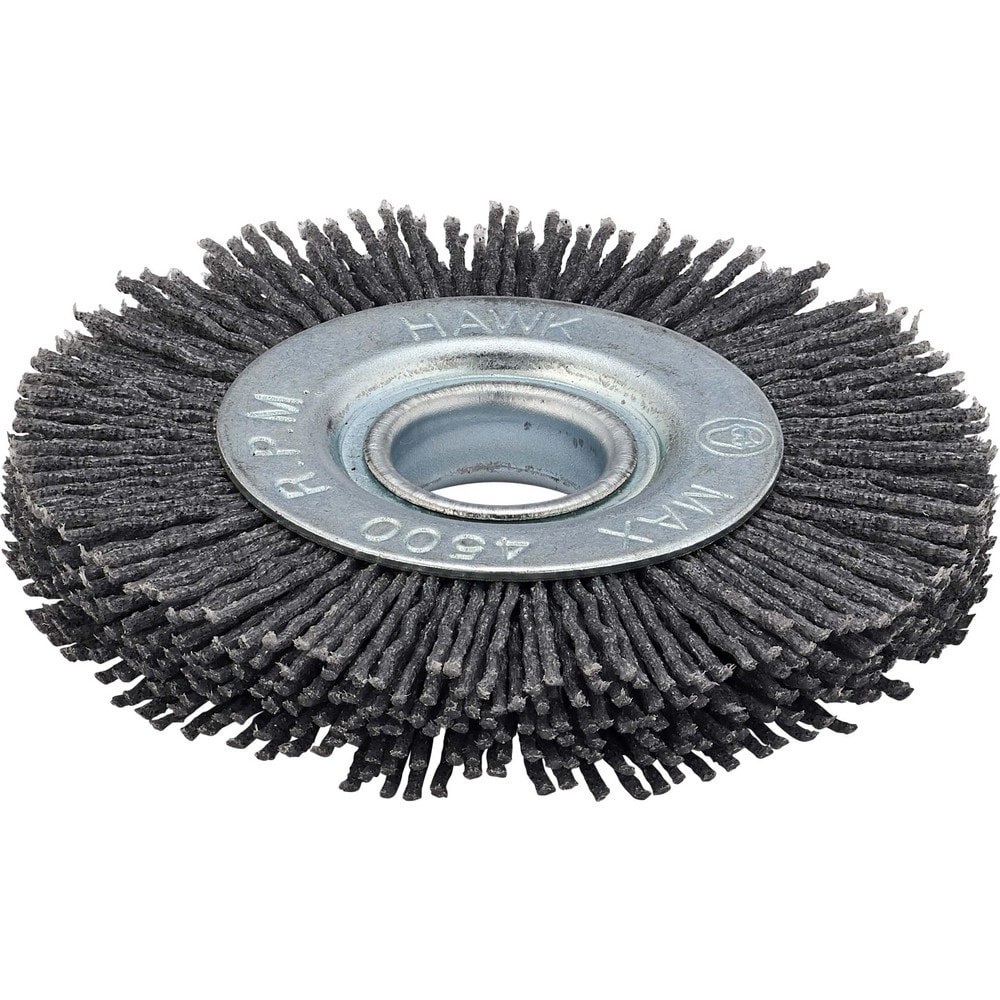 Wheel Brushes; Mount Type: Arbor Hole ; Wire Type: Crimped ; Outside Diameter (Inch): 6 ; Face Width (Inch): 1/2 ; Fill Material: Nylon ; Grit: 120