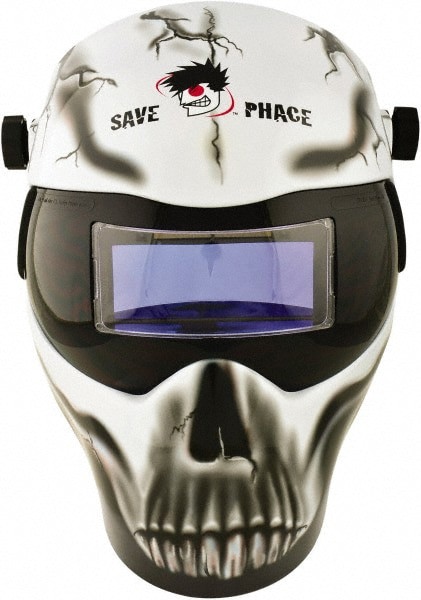 Welding Helmet: Black, White & Gray, Nylon, Shade 3 to 10, Non-Adjustable Adjustment