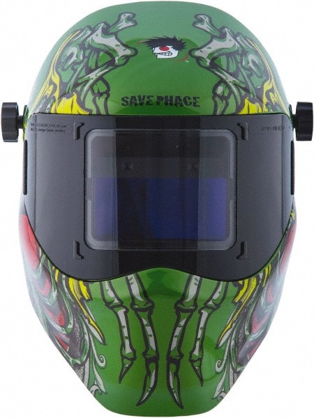 Welding Helmet: Green Blue Yellow & Red, Nylon, Shade 4 & 9 to 13