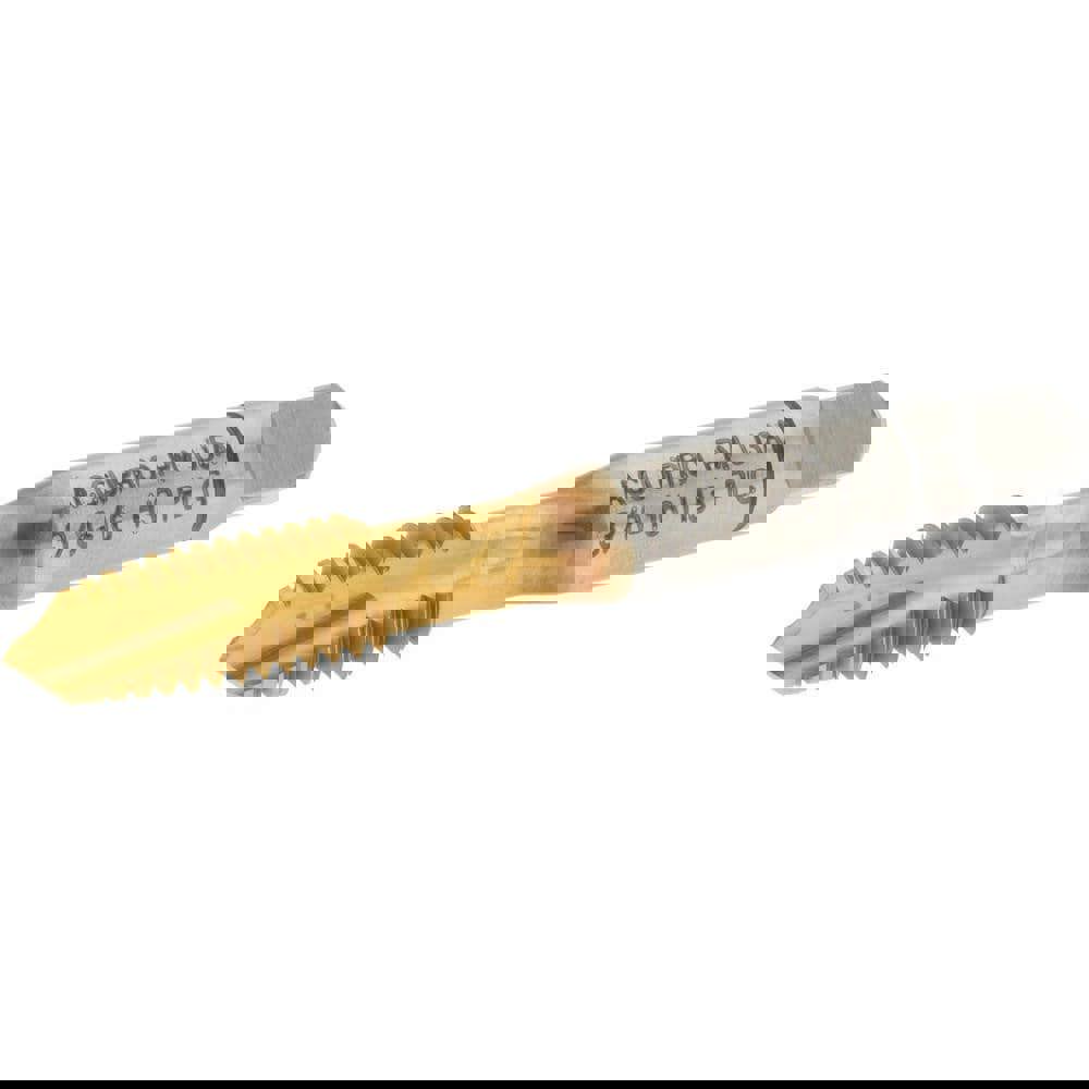 Spiral Point Tap: 3/8-16 UNC, 3 Flutes, Plug, 3B Class of Fit, Powdered Metal, TiN Coated