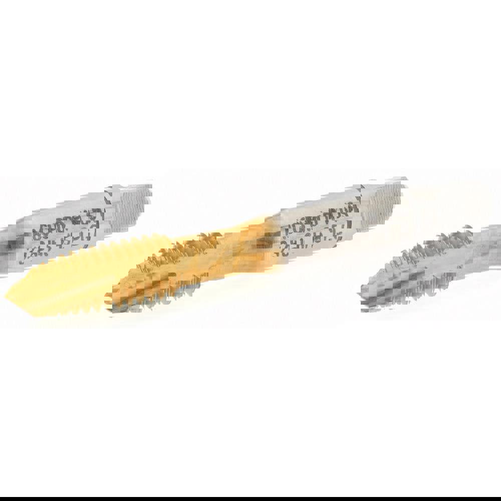 Spiral Point Tap: 3/8-16, UNC, 3 Flutes, Plug, 2B, Powdered Metal, TiN Finish