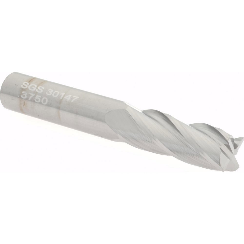 Square End Mill: 3/8'' Dia, 1'' LOC, 3/8'' Shank Dia, 2-1/2'' OAL, 4 Flutes, Solid Carbide