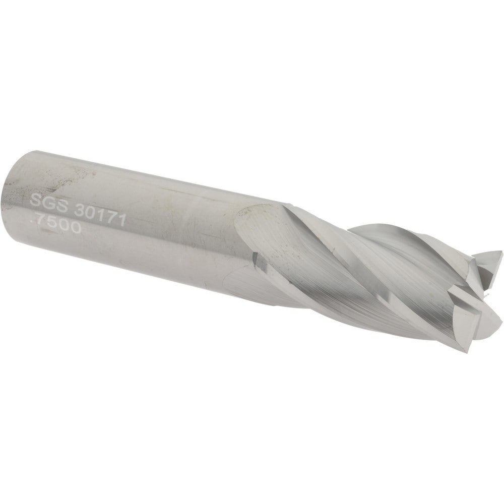 Square End Mill: 3/4'' Dia, 1-1/2'' LOC, 3/4'' Shank Dia, 4'' OAL, 4 Flutes, Solid Carbide