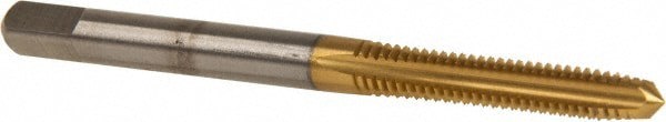 Straight Flute Tap: #8-32 UNC, 4 Flutes, Plug, 2B Class of Fit, High Speed Steel, TiN Coated