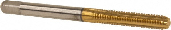 Straight Flute Tap: #8-32, UNC, 4 Flute, Bottoming, 2B, High-Speed Steel, Titanium Nitride Finish