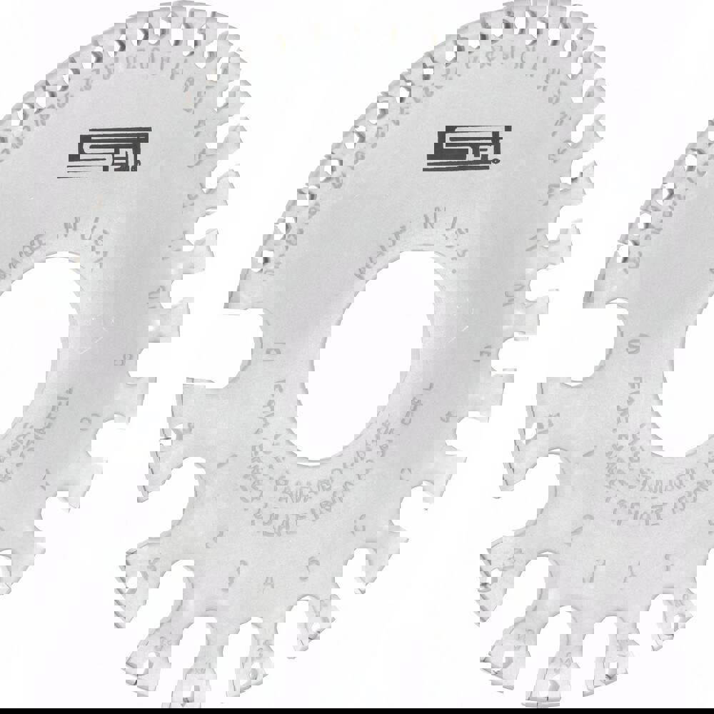 Wire & Sheet Metal Gages; Material: Steel ; Overall Thickness: 0.13in ; Overall Diameter: 3.25in ; For Use On: Steel ; For Use With: Non-Ferrous Metals ; UNSPSC Code: 41111600