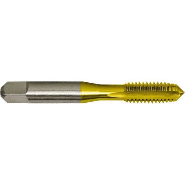 Straight Flute Tap: #12-24 UNC, 4 Flutes, Plug, 2/2B/3B Class of Fit, High Speed Steel, TiN Coated