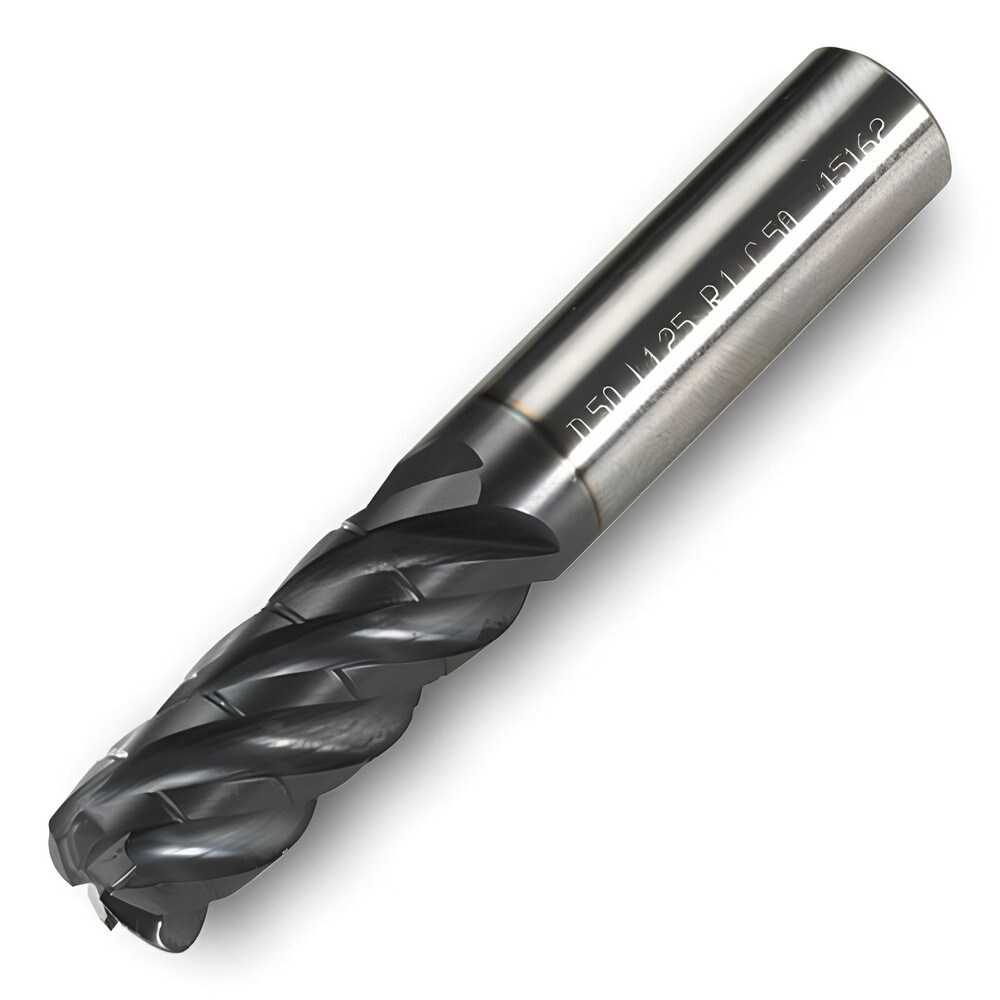 High-Feed End Mills; Mill Diameter (Decimal Inch): 0.3125 ; Program Radius (Decimal Inch): 0.0600 ; Number of Flutes: 4 ; Material: Solid Carbide ; Finish/Coating: TiAlN ; Length of Cut (Inch): 0.0150