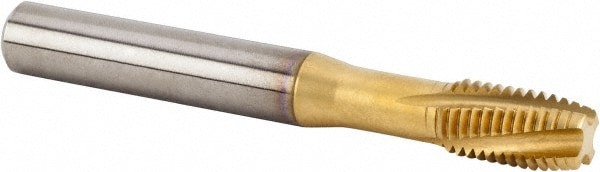 Spiral Flute Tap: M12x1.75 Metric, 4 Flutes, Plug, 6HX Class of Fit, Solid Carbide, TiAlN Coated