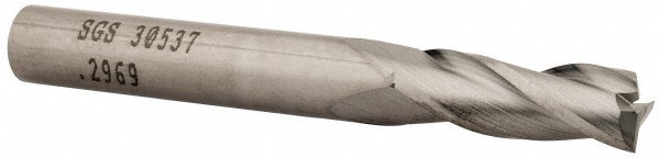 Square End Mill: 19/64'' Dia, 13/16'' LOC, 5/16'' Shank Dia, 2-1/2'' OAL, 3 Flutes, Solid Carbide