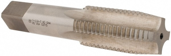 Straight Flute Tap: 1-1/4-7 UNC, 4 Flutes, Plug, 3/3B Class of Fit, High Speed Steel, Bright/Uncoated