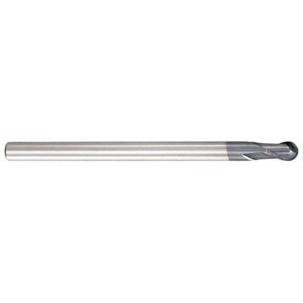 Ball End Mill: 1.00 mm Dia, 2.50 mm LOC, 2 Flute, Solid Carbide