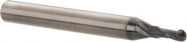 Ball End Mill: 3.00 mm Dia, 8.00 mm LOC, 2 Flute, Solid Carbide