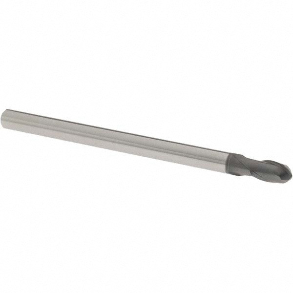 Ball End Mill: 6.00 mm Dia, 10.00 mm LOC, 2 Flute, Solid Carbide