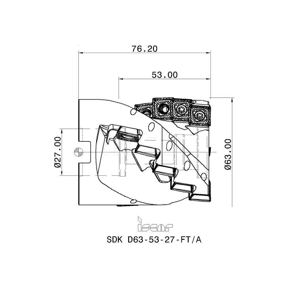 63mm Cut Diam, 27mm Arbor Hole Diam, 53mm Max Depth, Indexable Square-Shoulder Face Mill