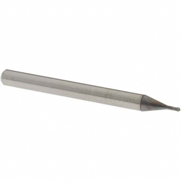 Ball End Mill: 1.00 mm Dia, 0.80 mm LOC, 2 Flute, Solid Carbide