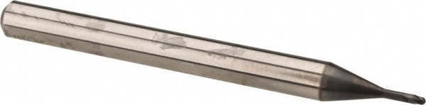 Ball End Mill: 1.00 mm Dia, 0.80 mm LOC, 2 Flute, Solid Carbide