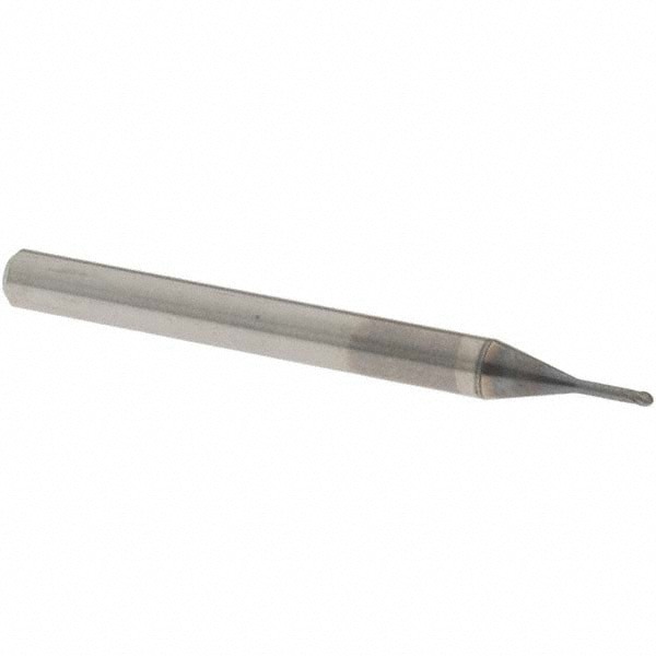 Ball End Mill: 1.00 mm Dia, 0.80 mm LOC, 2 Flute, Solid Carbide