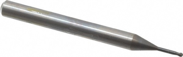 Ball End Mill: 1.00 mm Dia, 0.80 mm LOC, 2 Flute, Solid Carbide