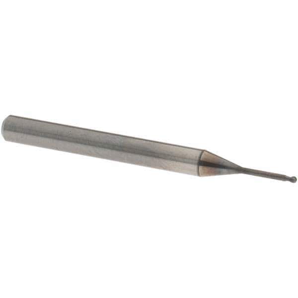 Ball End Mill: 1.00 mm Dia, 0.80 mm LOC, 2 Flute, Solid Carbide