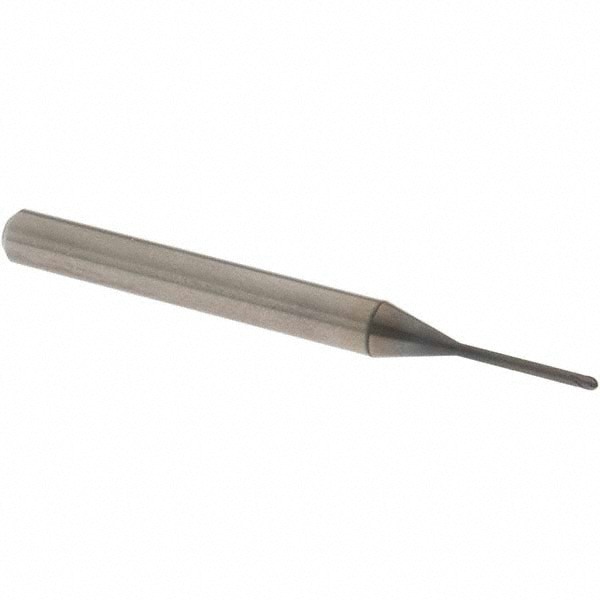 Ball End Mill: 1.00 mm Dia, 0.80 mm LOC, 2 Flute, Solid Carbide