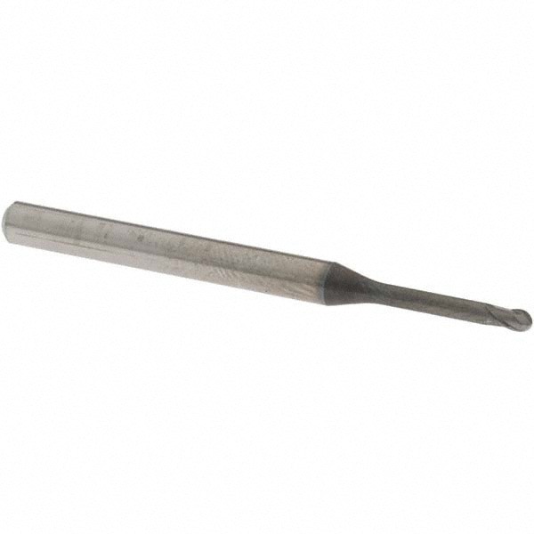 Ball End Mill: 2.00 mm Dia, 1.60 mm LOC, 2 Flute, Solid Carbide