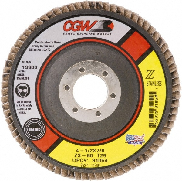 Flap Disc: 5/8-11 Hole, 80 Grit, Zirconia Alumina, Type 27