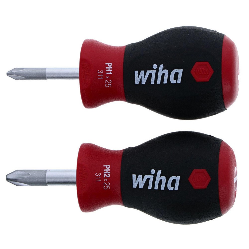 Screwdriver Sets; Screwdriver Types Included: Phillips ; Container Type: None ; Number Of Pieces: 2 ; Includes: Wiha 31135 - SoftFinish Phillips Stubby Screwdriver #1 x 25mm (OAL 3); Wiha 31140 - SoftFinish Phillips Stubby Screwdriver #2 x 25mm (OAL 3)