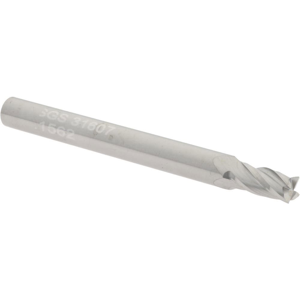 Square End Mill: 5/32'' Dia, 5/16'' LOC, 3/16'' Shank Dia, 2'' OAL, 4 Flutes, Solid Carbide