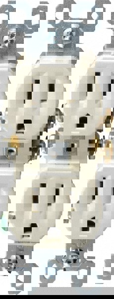 Straight Blade Duplex Receptacle: NEMA 5-15R, 15 Amps, Self-Grounding