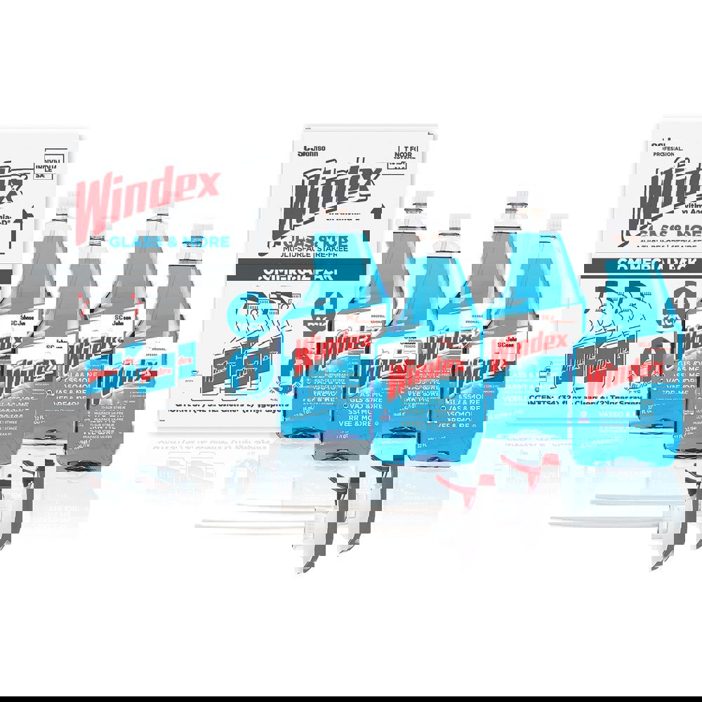 Windex Glass & More, Multi-Surface, Streak-Free Commercial, 4 Piece Set, Capped Bottles, 2 Triggers, 32oz