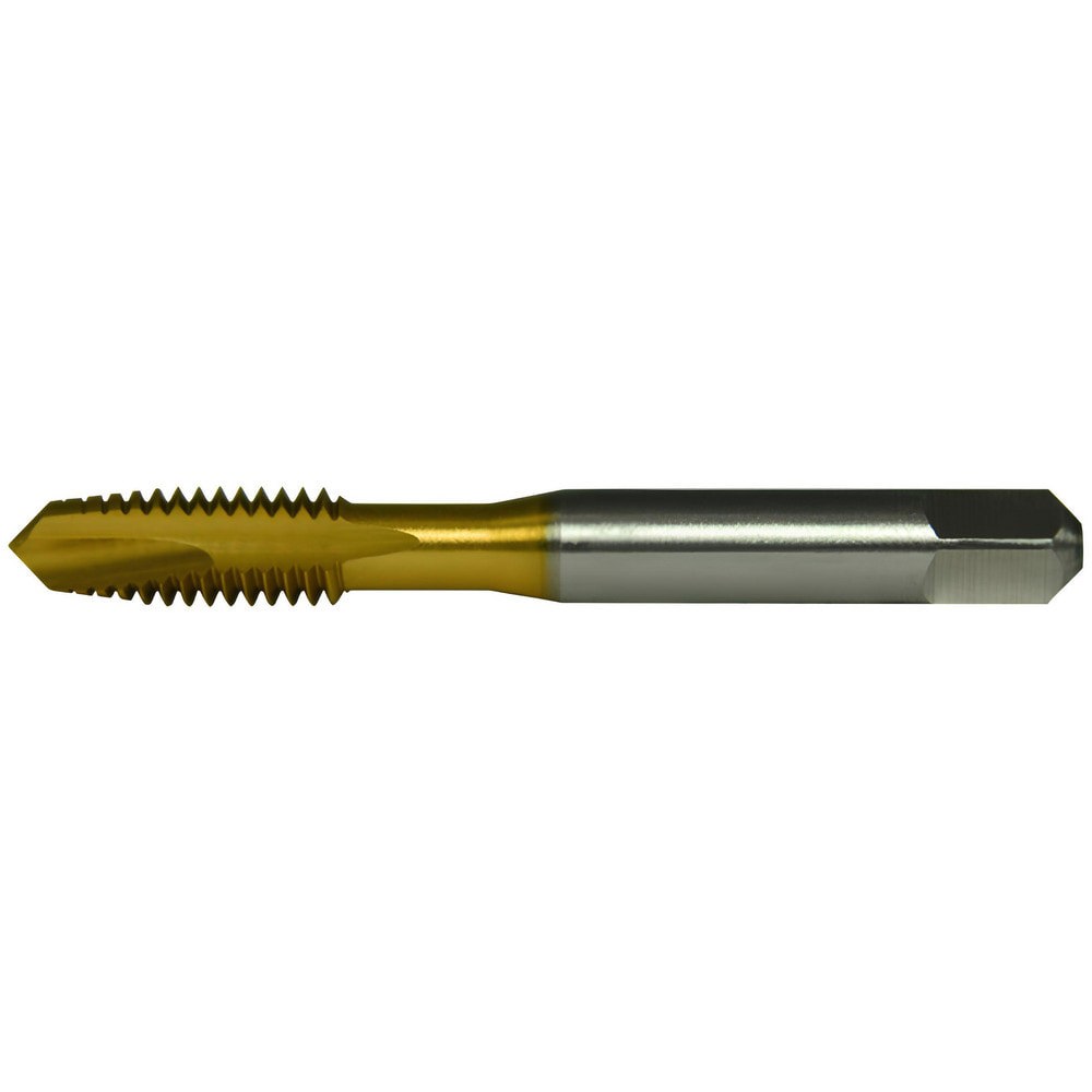 Spiral Point Tap: 5/16-18 UNC, 2 Flutes, Plug Chamfer, 2B Class of Fit, High-Speed Steel, TiN Coated