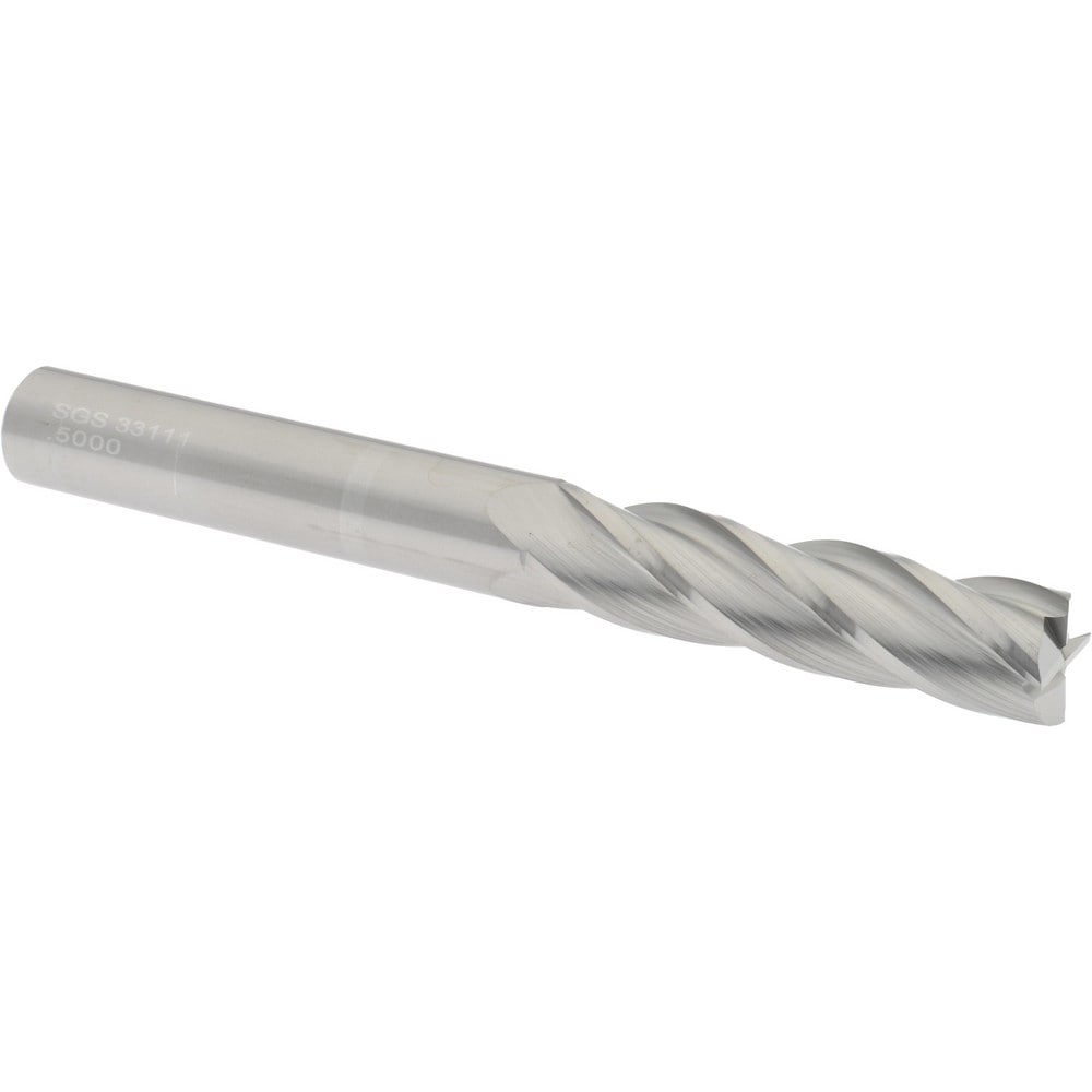 Square End Mill: 1/2'' Dia, 2'' LOC, 1/2'' Shank Dia, 4-1/2'' OAL, 4 Flutes, Solid Carbide