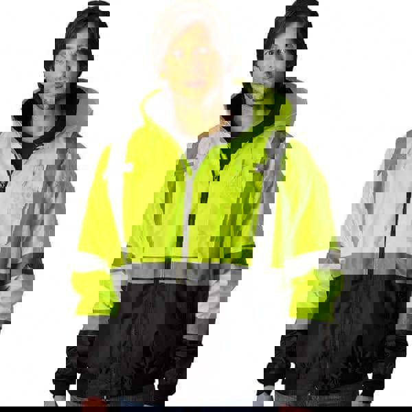 High Visibility Jacket: Size 3X-Large, Polyester, Zipper Closure, Detachable Hood