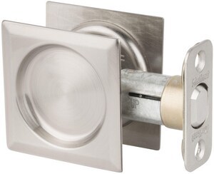 SQUARE POCKET DOOR LOCK SATIN NICKEL
