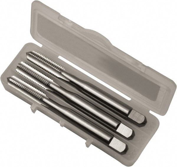 Tap Set: #8-32 UNC, 4 Flute, Bottoming Plug & Taper, High Speed Steel, Bright Finish