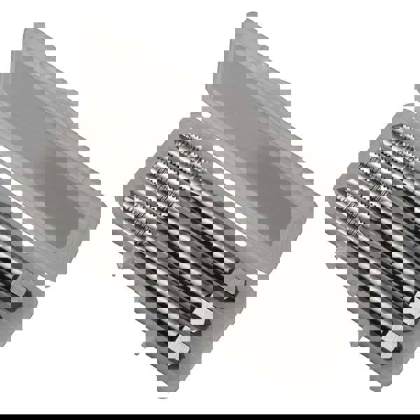 Tap Set: 4 Flute, Bottoming Plug & Taper, High Speed Steel, Bright Finish