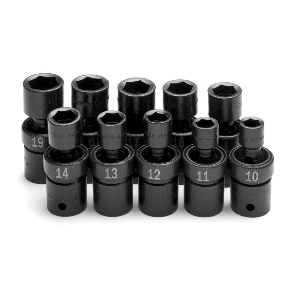 Impact Standard Socket Set: 10 Pc, 1/2 mm Drive, 10.00 to 19.00 mm Socket