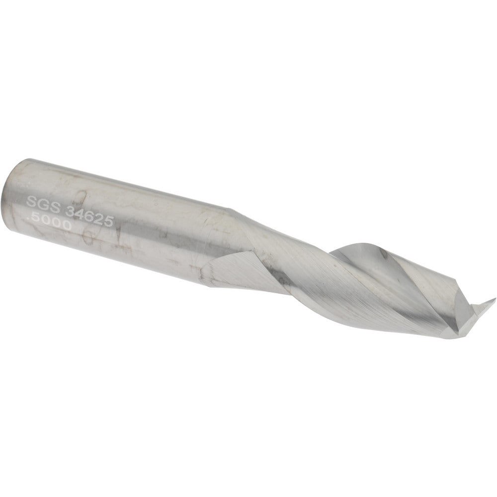 Square End Mill: 1/2'' Dia, 1-1/4'' LOC, 1/2'' Shank Dia, 3-1/4'' OAL, 2 Flutes, Solid Carbide