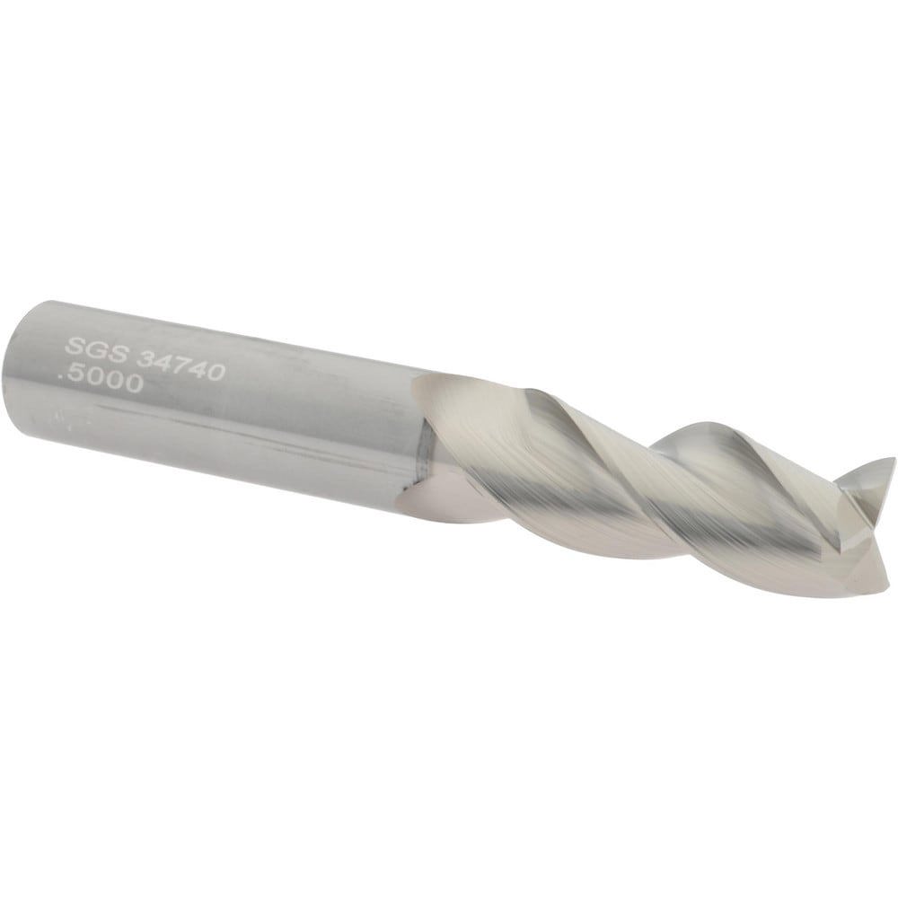Square End Mill: 1/2'' Dia, 1-1/4'' LOC, 1/2'' Shank Dia, 3-1/4'' OAL, 3 Flutes, Solid Carbide
