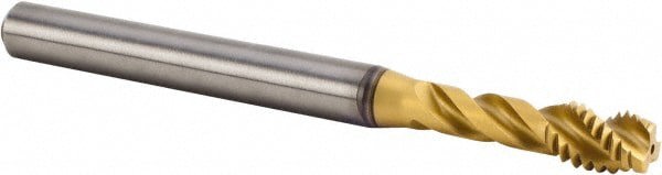 Spiral Flute Tap: M6x1.00 Metric, 3 Flutes, Modified Bottoming, 6HX Class of Fit, Solid Carbide, TiAlN Coated