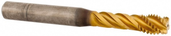 Spiral Flute Tap: M10x1.50 Metric, 4 Flutes, Modified Bottoming, 6HX Class of Fit, Solid Carbide, TiAlN Coated