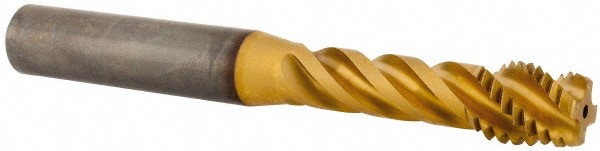 Spiral Flute Tap: M12x1.75 Metric, 4 Flutes, Modified Bottoming, 6HX Class of Fit, Solid Carbide, TiAlN Coated