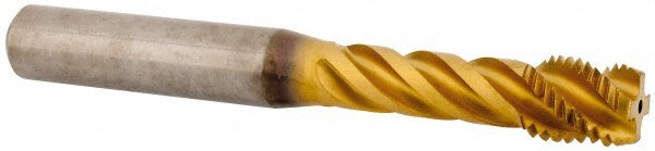 Spiral Flute Tap: M12x1.50 Metric Fine, 4 Flutes, Modified Bottoming, 6HX Class of Fit, Solid Carbide, TiAlN Coated
