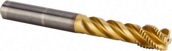 Spiral Flute Tap: M14x1.50 Metric Fine, 4 Flutes, Modified Bottoming, 6HX Class of Fit, Solid Carbide, TiAlN Coated