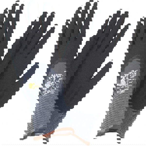 Ultimate Seamless Knit Nylon Gloves, Nitrile Coated Microfoam Grip On Palm, Fingers And Knuckles, Large, Gray, 12 Pairs