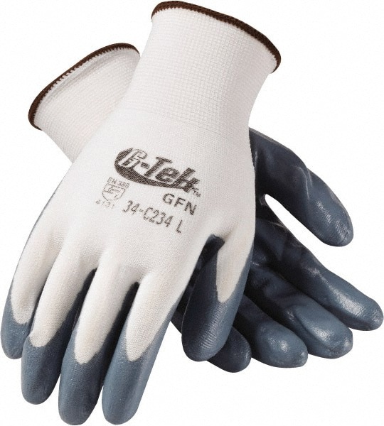 Work Gloves: G-Tek GFN 34-C234, Size Medium, Nitrile-Coated Nylon, General Purpose