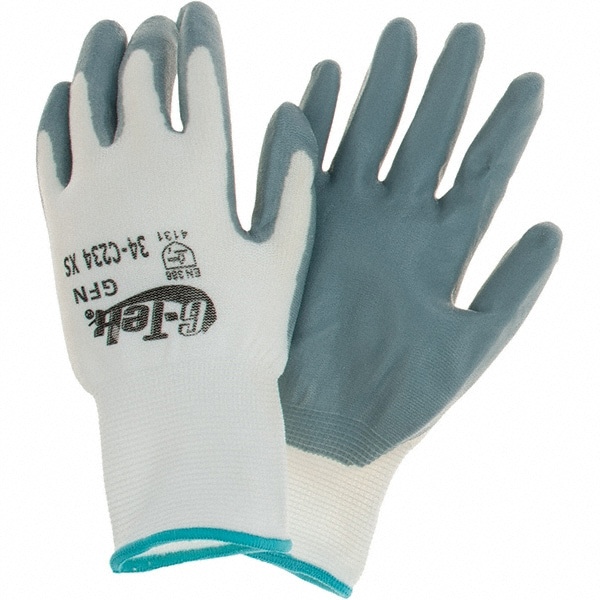 Work Gloves: G-Tek GFN 34-C234, Size X-Small, Nitrile-Coated Nylon, General Purpose