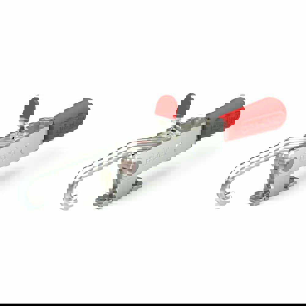 Pull-Action Latch Clamp: Horizontal, 375 lb, J-Hook, Right Flanged Base